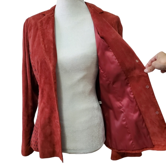 Vakko V2 Vintage Burgundy Red Suede Leather Jacket Size 8 - Picture 3 of 8